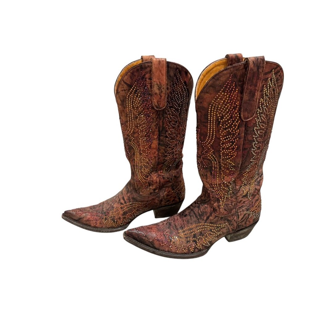 Size 8 Womens Old Gringo Eagle Swarovski Crystals Snip Toe‎ Cowboy Cowgirl Boots - Picture 5 of 16
